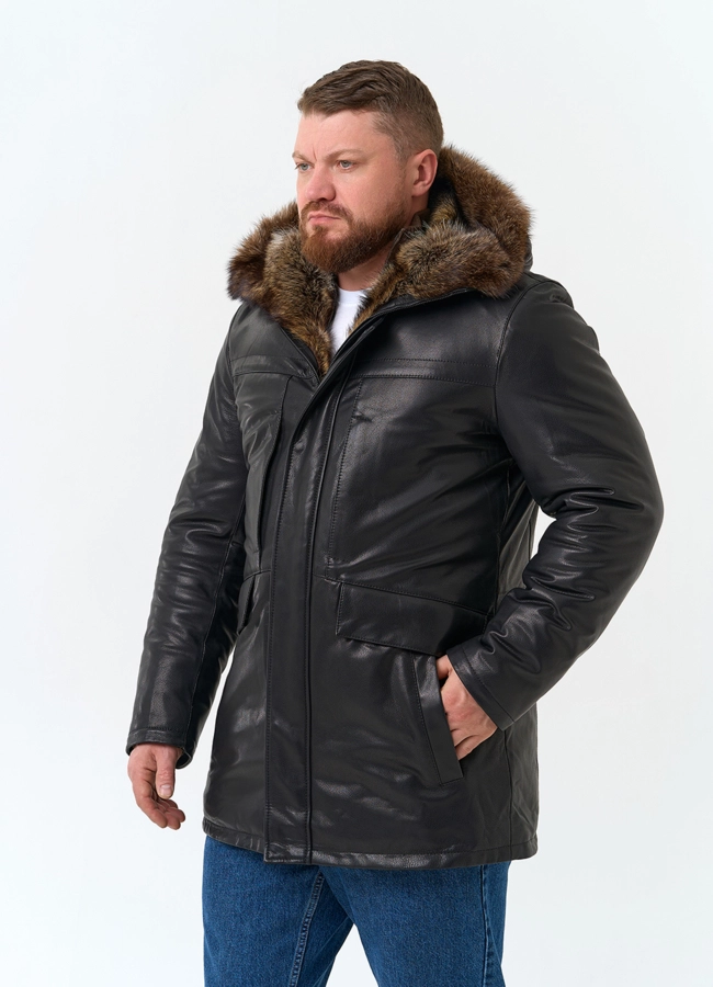 Мужская куртка с капюшоном на мехе из волка модель № 31780 универмаг малина фото