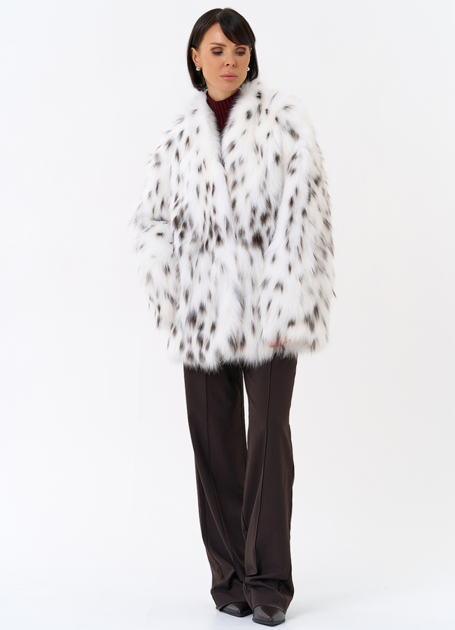 фото Шуба из лисы с инкрустацией под рысь модель № 31855