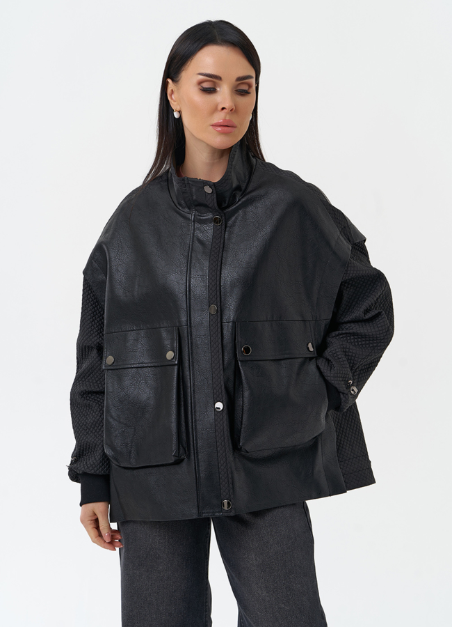 Куртка из эко кожи с воротником стойкой модель № 30029 в кредит