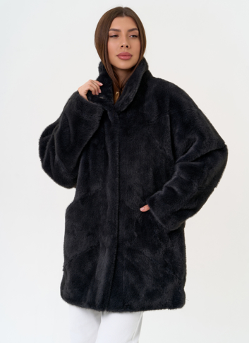 Женская шуба из эко меха с воротником стойкой