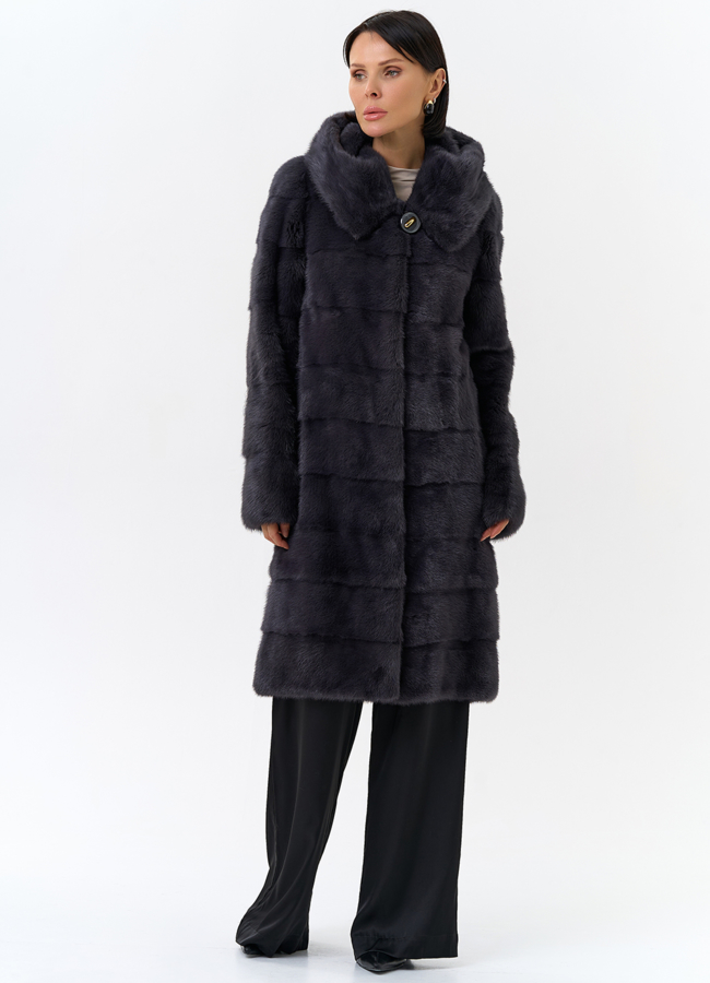 Норковая шуба в цвете графит с капюшоном  модель № 24954 универмаг малина