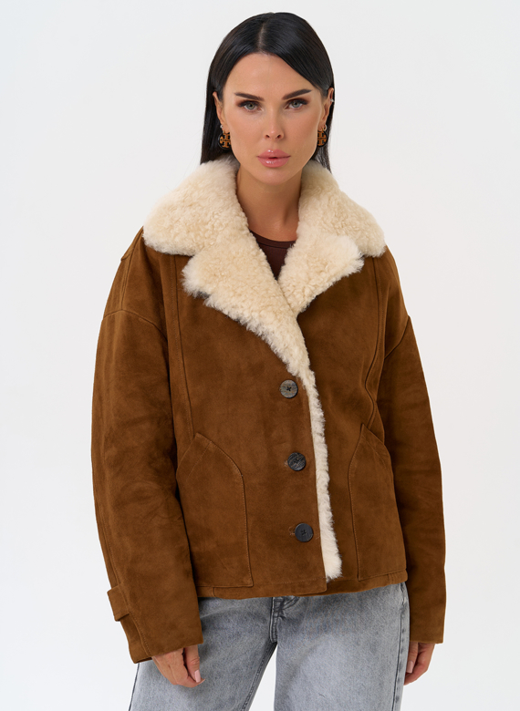 Пуховик из натуральной замши с мехом