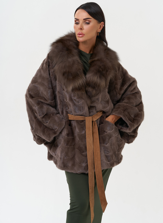 Норковая шуба с отделкой из лисы