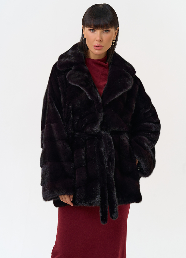 Шуба из меха норки с английским воротником модель № 31641 меха малина