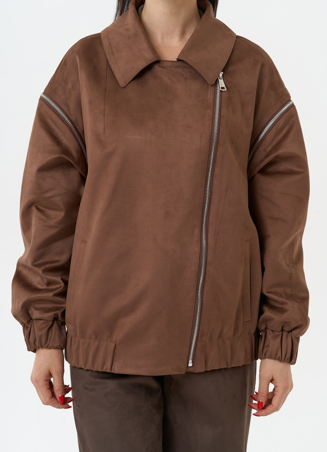 Куртка бомбер из эко замши со съемными рукавами модель № 30057 универмаг малина