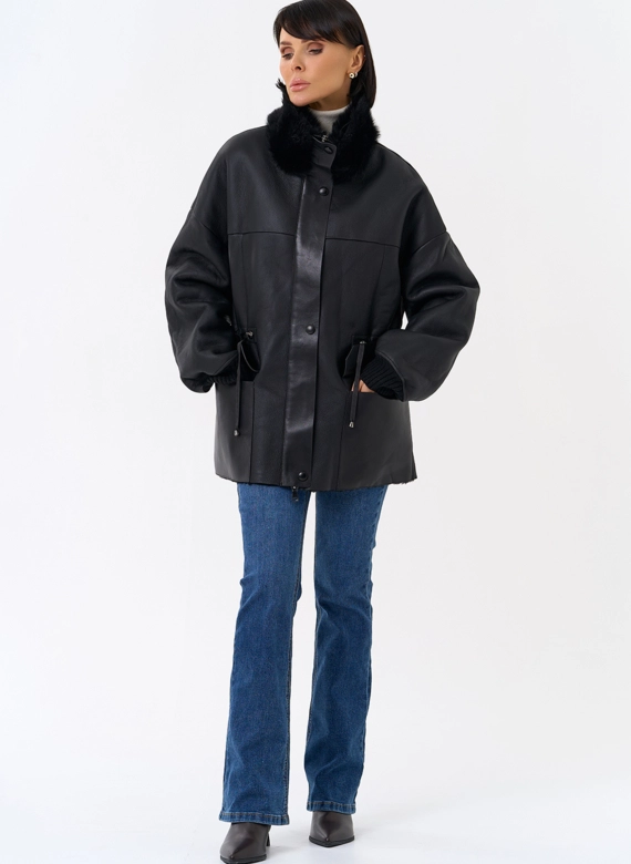 Женская натуральная дубленка с воротником стойкой