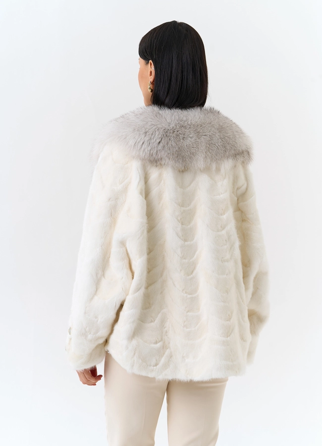 фото Шуба из норки с отделкой из меха лисы модель № 32205 фото