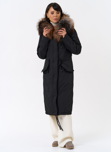 Женская парка с капюшоном из меха чернобурой лисы