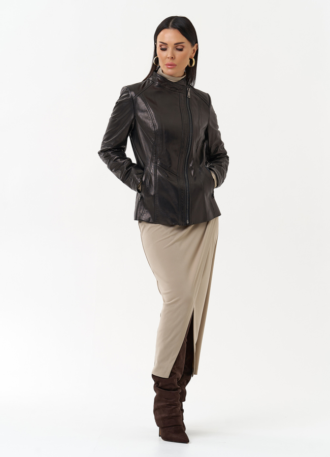 Куртка кожаная черного цвета модель № 18228 в рассрочку