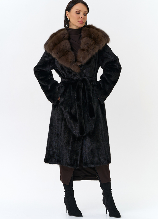 Шуба из норки с капюшоном  модель № 25003 в рассрочку