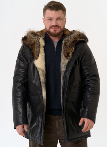 Мужская куртка с капюшоном на мехе из волка Мужская куртка с капюшоном на мехе из волка