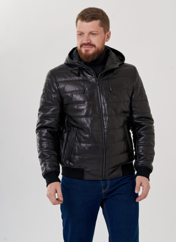 Куртка бомбер черного цвета с капюшоном 