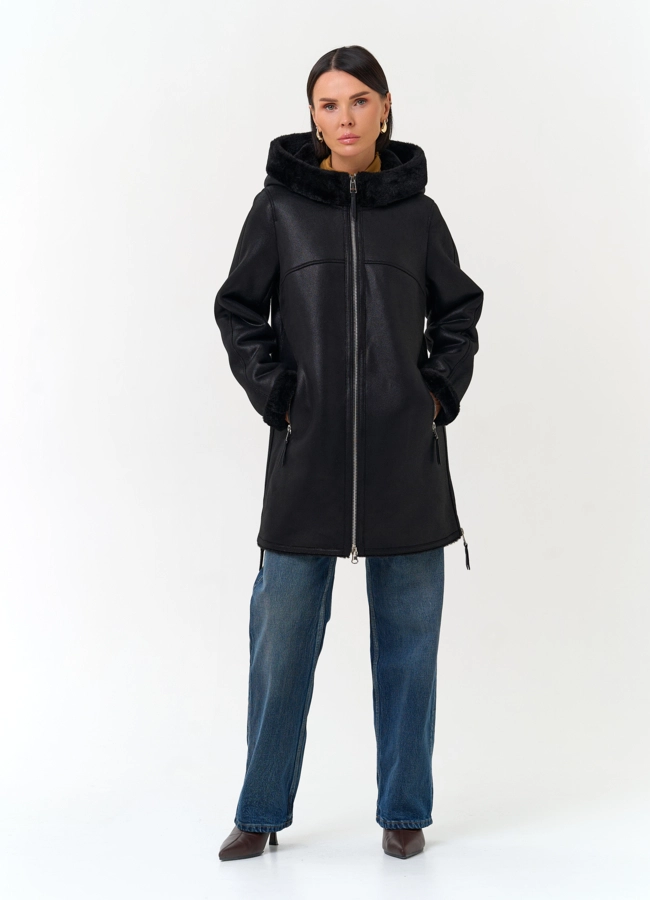 Женская дубленка из эко замши модель № 33890 универмаг малина