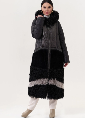 Комбинированный пуховик с капюшоном