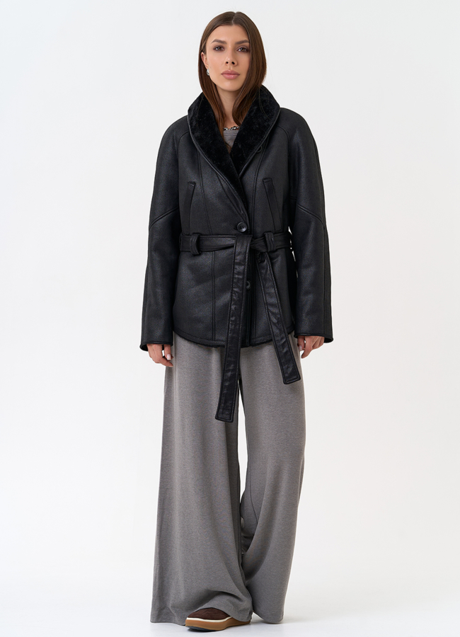 Женская дубленка из эко замши в стиле ретро модель № 31413 универмаг малина