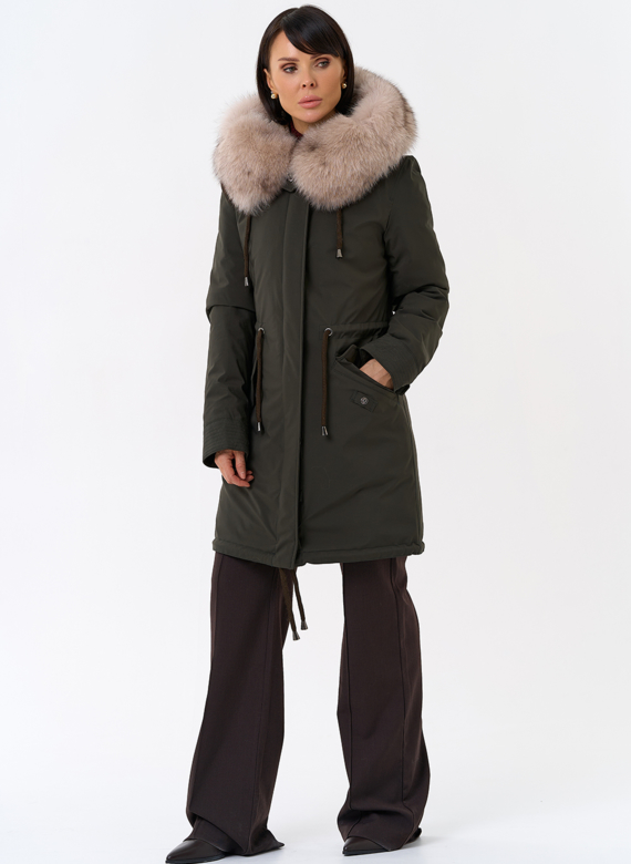 Женская парка с капюшоном из меха песца