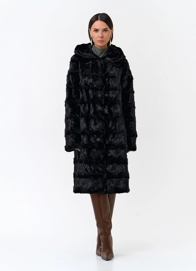 Шуба из меха норки с капюшоном модель № 33820 универмаг малина