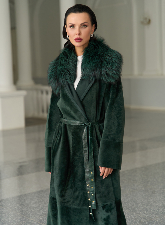 Женская двусторонняя дубленка из меха овчины Cortos с поясом из кожи питона