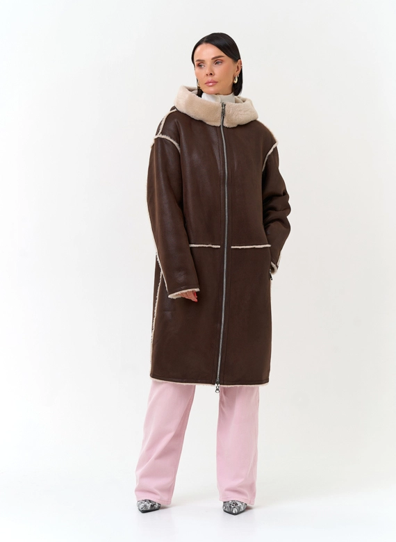 Женская дубленка из эко замши фото