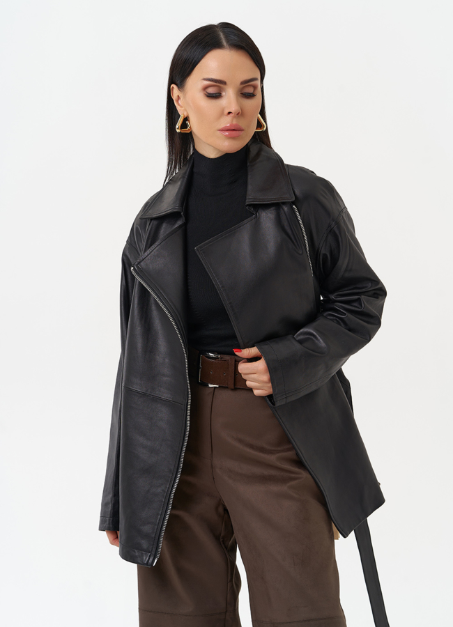 Куртка из натуральной кожи с поясом модель № 30160 универмаг малина