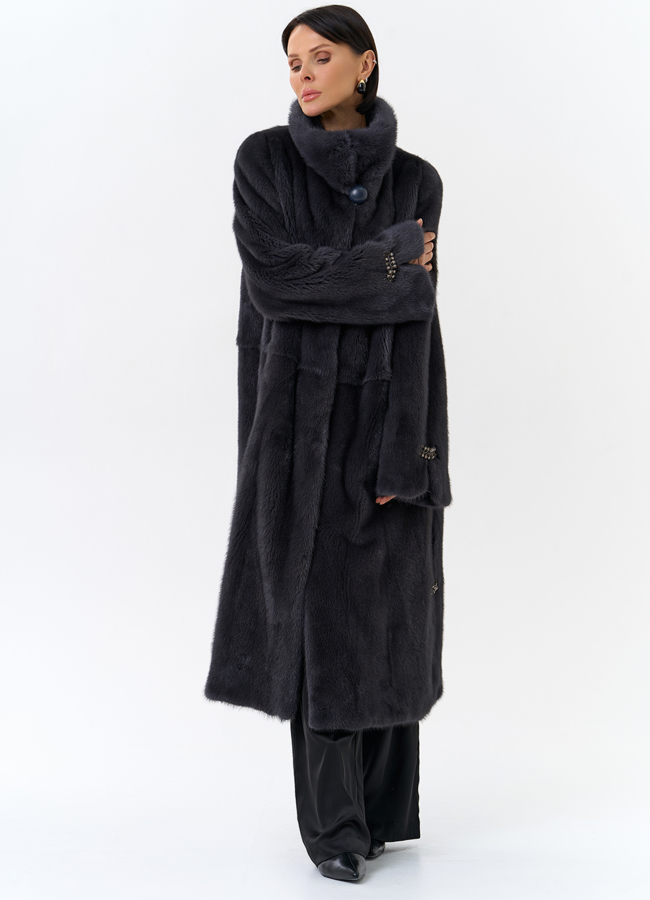 Норковая шуба с воротником стойка  модель № 25600 универмаг малина