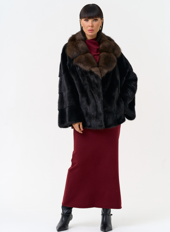 Шуба из меха норки с воротником из меха куницы