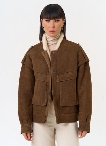 Женская натуральная дубленка в коричневом цвете