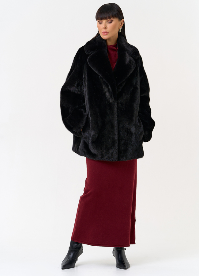 Женская шуба из скандинавской норки с английским воротником модель № 31637 универмаг малина