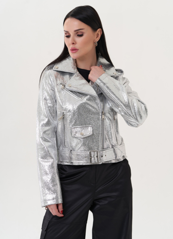 Куртка "косуха" из эко кожи под серебро
