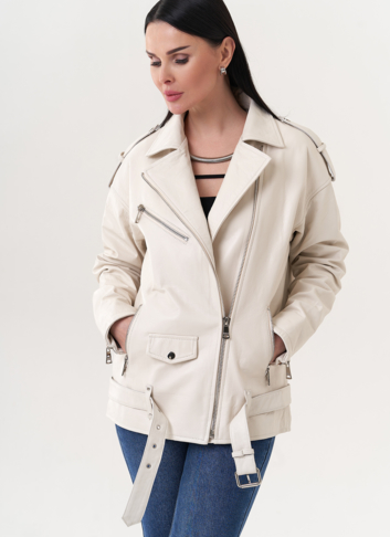 Светлая куртка "косуха" из натуральной кожи
