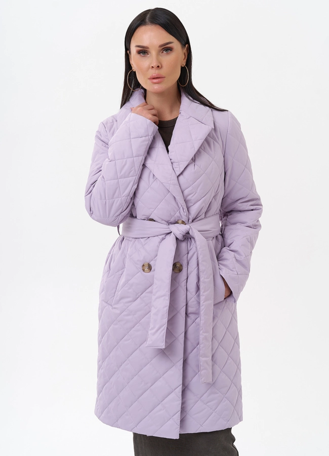 фото Женское стеганое полупальто с поясом модель № 29544
