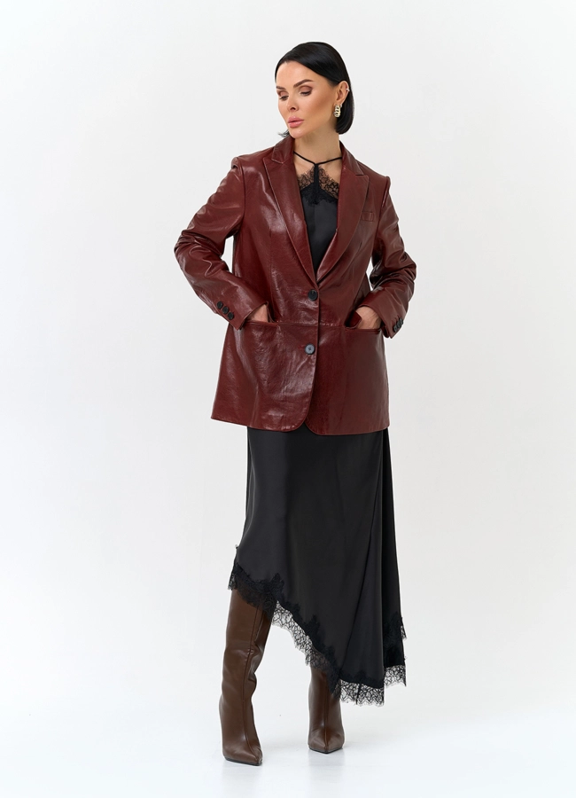 Жакет из натуральной кожи красного цвета модель № 32733 универмаг малина