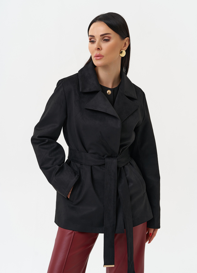 Женская куртка из эко замши с английским воротником модель № 30055 в кредит