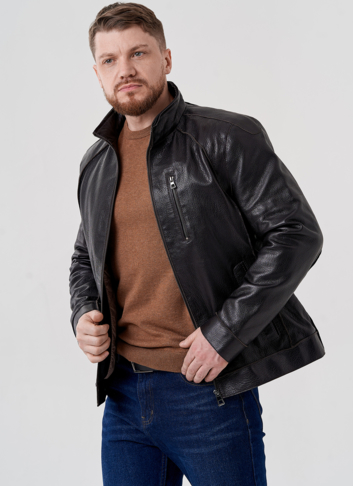 Мужская кожаная куртка с капюшоном