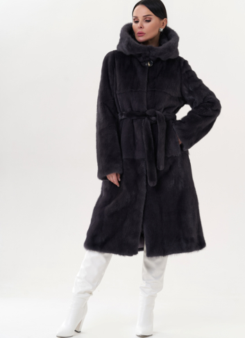 Шуба из норки с капюшоном